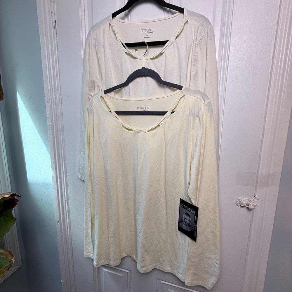 ATTITUDES by Renee Women's Ivory Twist Neck Cotton Tees Bundle XL NWT